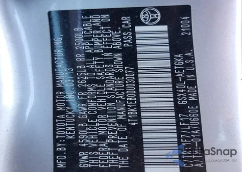 2013 Toyota Avalon Base z USA, uszkodzony, nr VIN 4T1BK1EB0DU030077